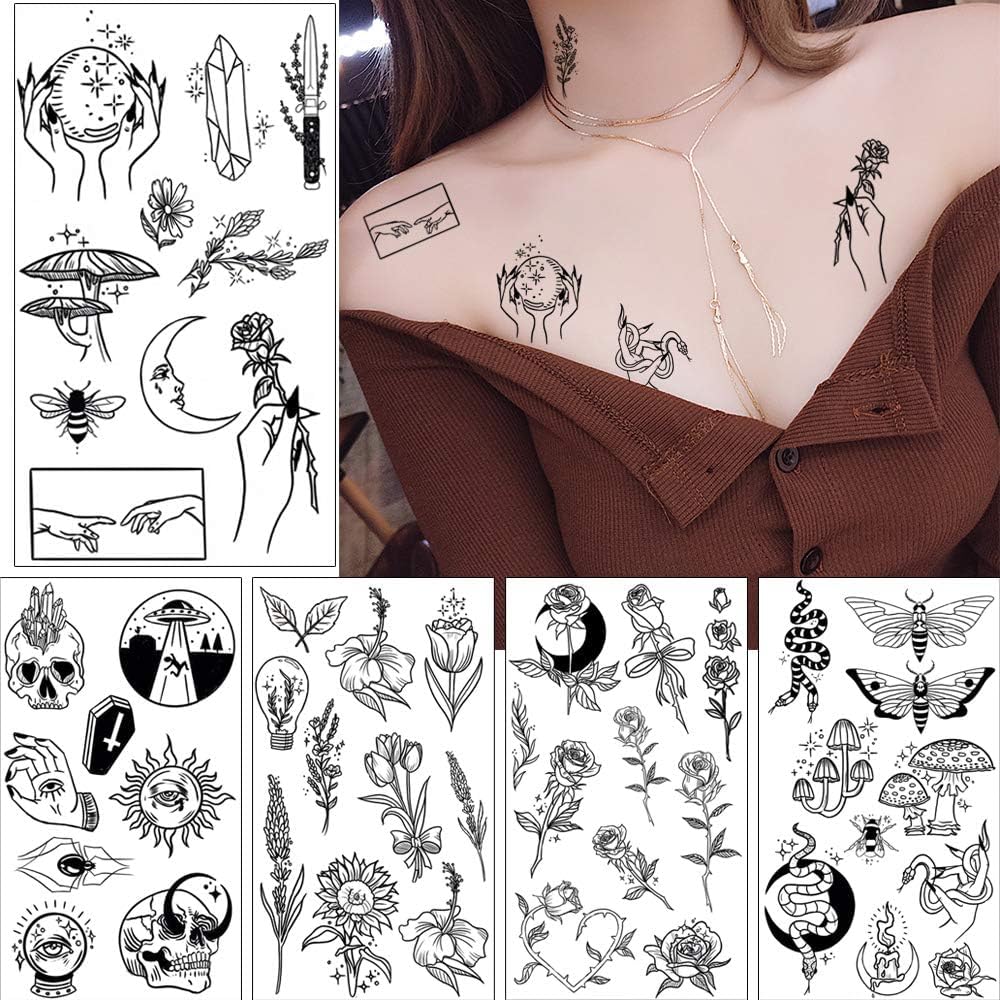 Tatuajes temporales Glaryyears con diseño espacio luna, perfectos para estilos nocturnos.