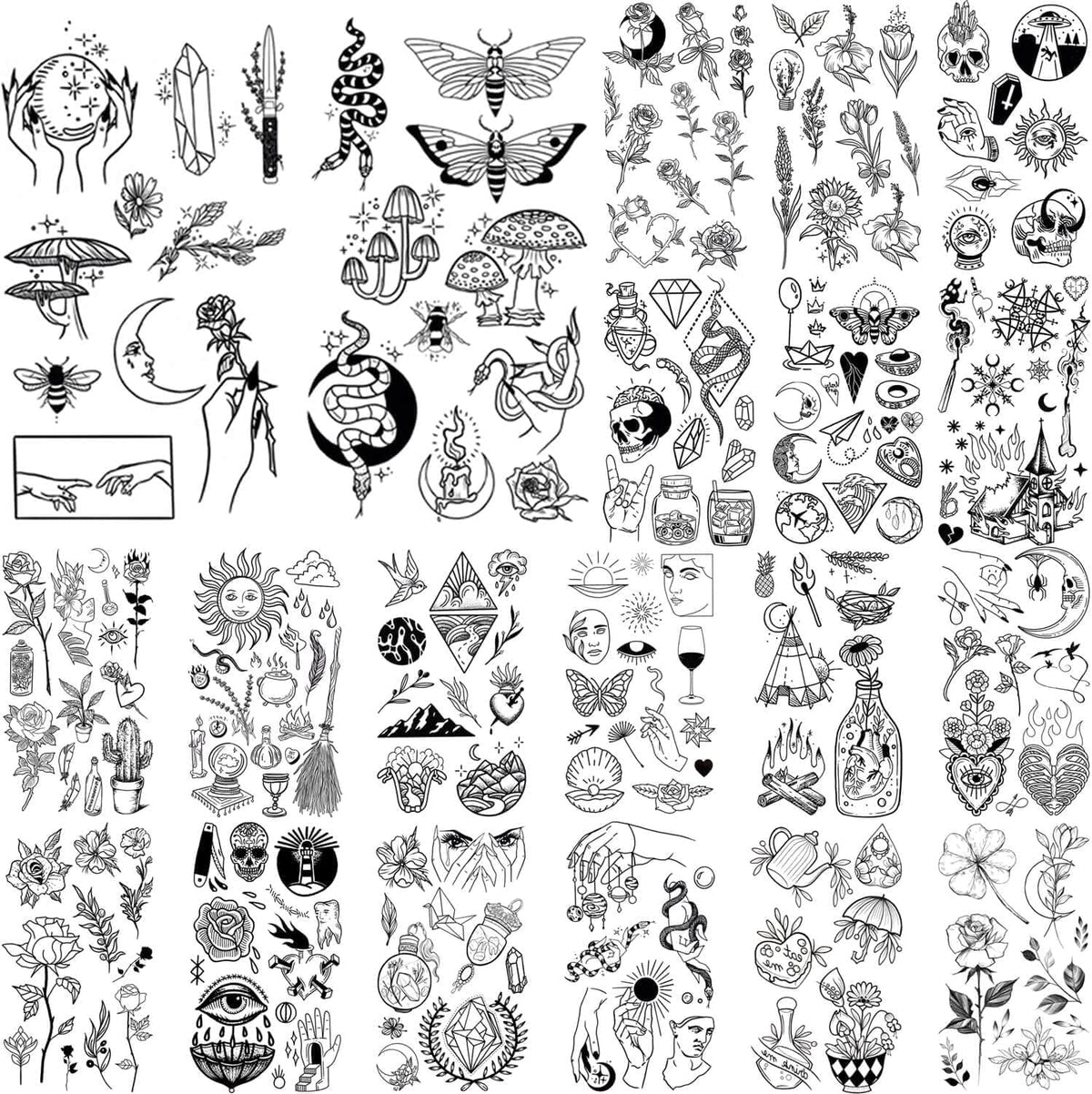 Tatuajes temporales Glaryyears con flores mini, ideal para fiestas y estilos rápidos.