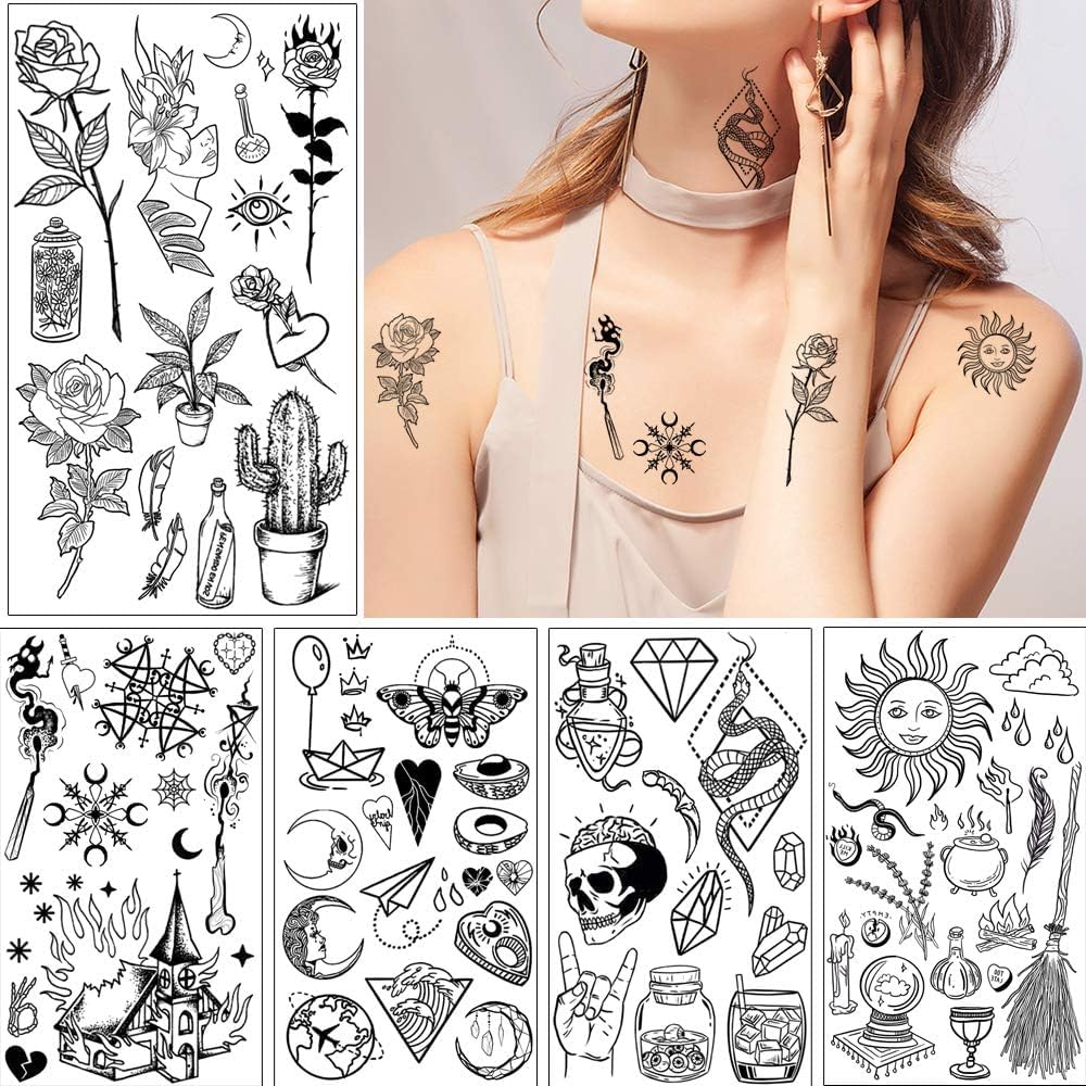 Tatuajes temporales Glaryyears con serpiente, detalle audaz para cuello o hombro.