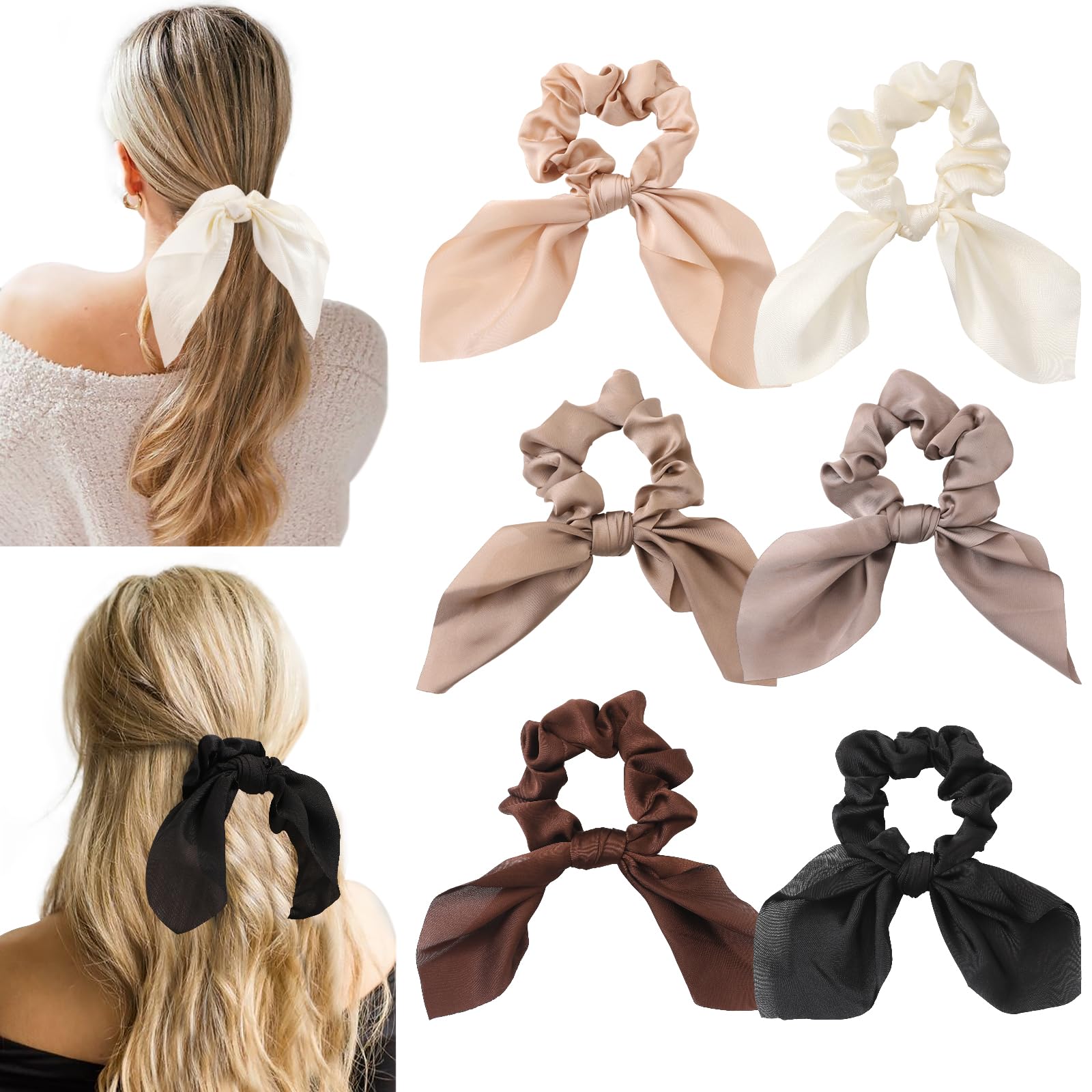 Glaudmeiss: 6 gomas seda con nudo y lazo para peinados elegantes.