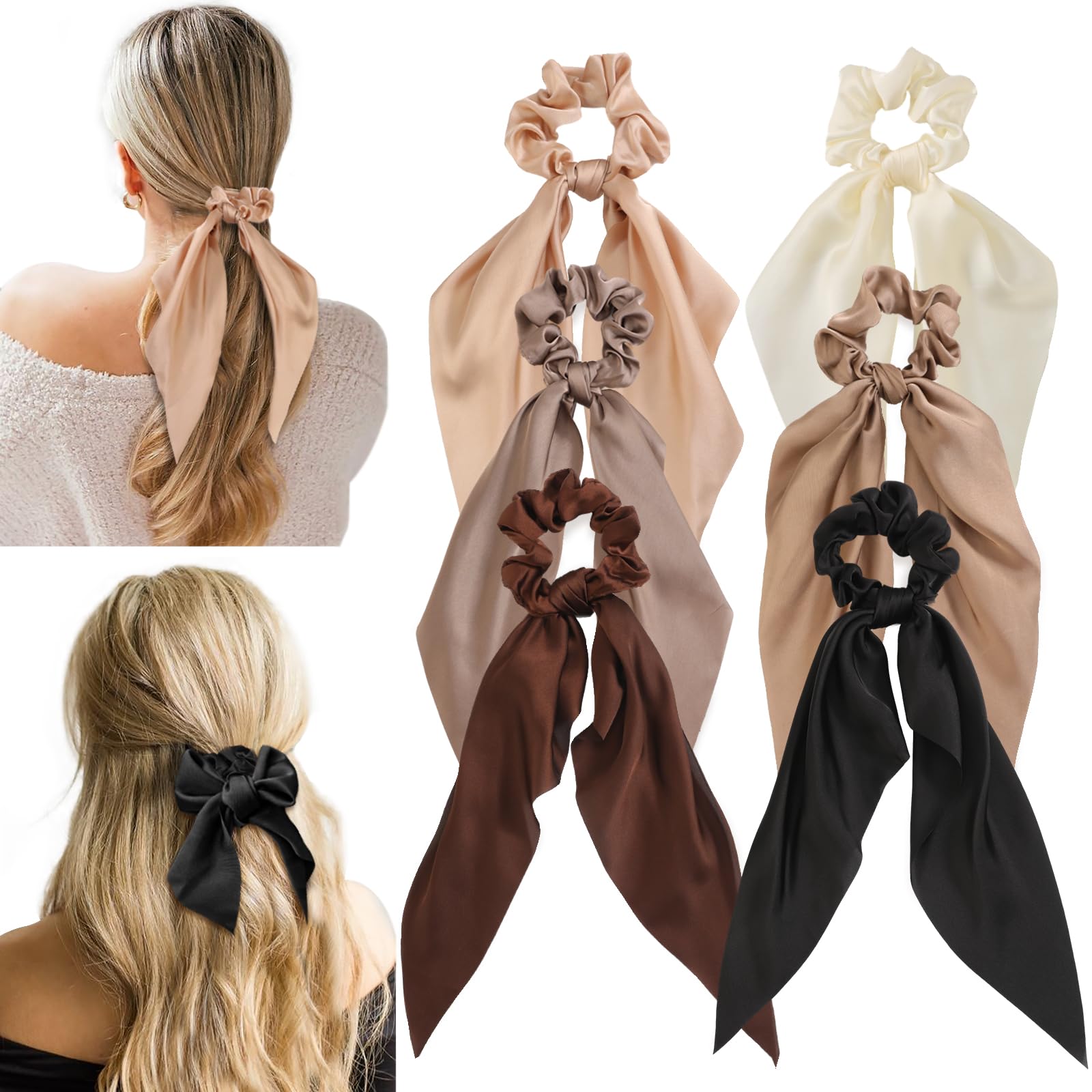 Glaudmeiss scrunchies de seda con lazos, suaves y respetuosas con el cabello.