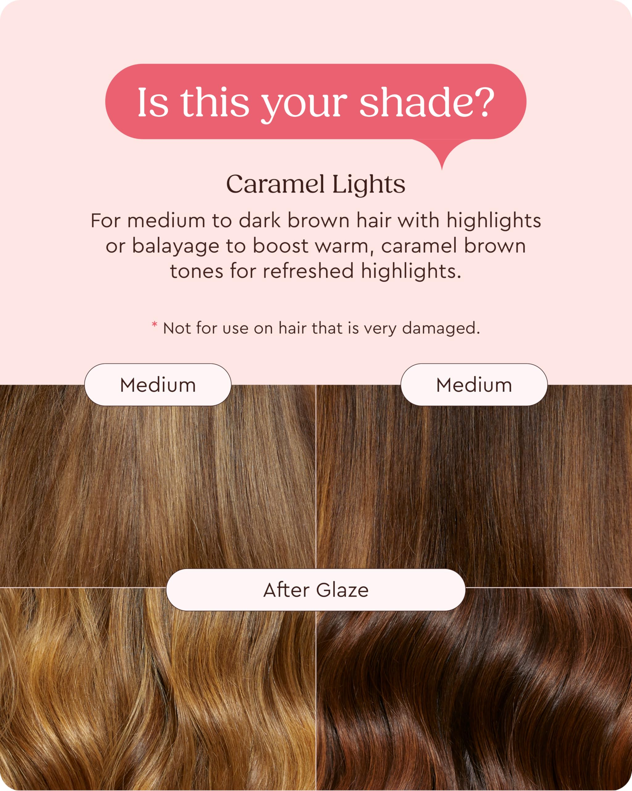 Highlighted brown hair after Glaze treatment with enhanced color