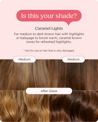 Highlighted brown hair after Glaze treatment with enhanced color