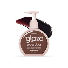Glaze Supergloss bottle with pump delivering color to natural brunette hair.