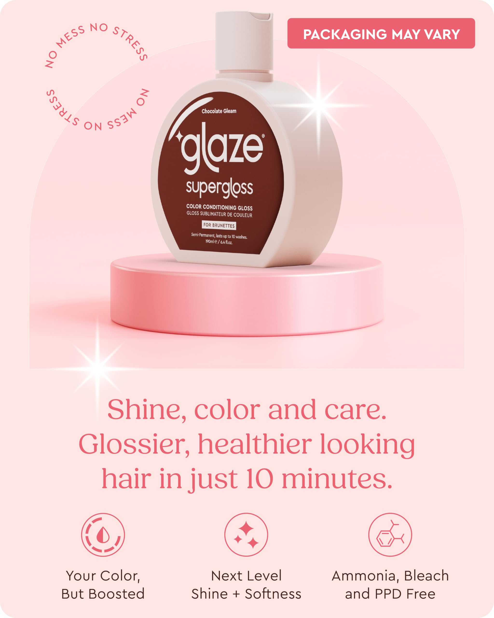 Glaze Supergloss Chocolate Gleam hair shine closeup on glossy strands
