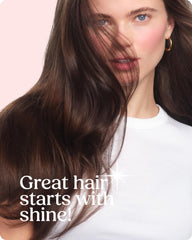 Shiny brunette finish achieved with Glaze Supergloss on natural hair.