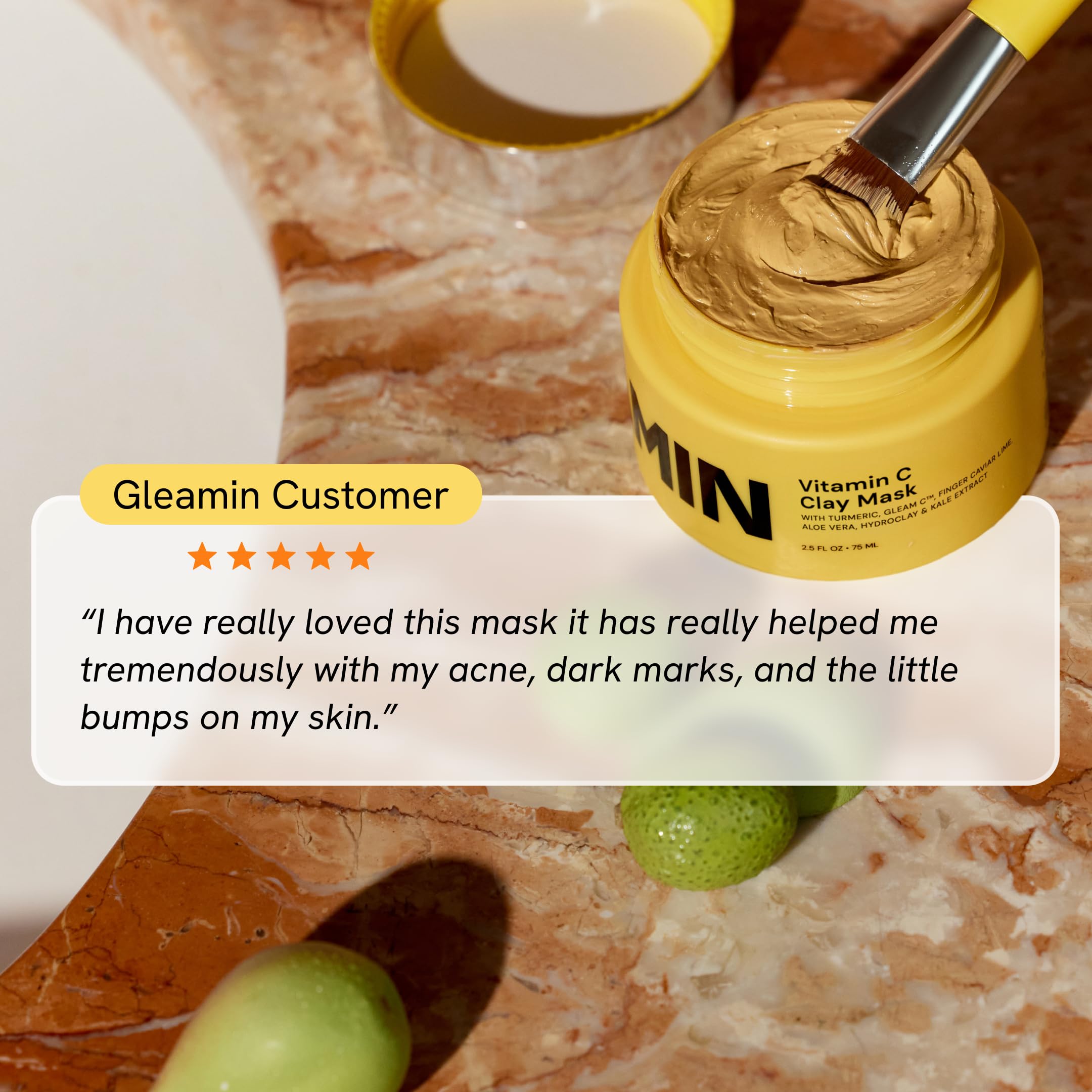 Spa-like setting with Gleamin mask used during routine for glow