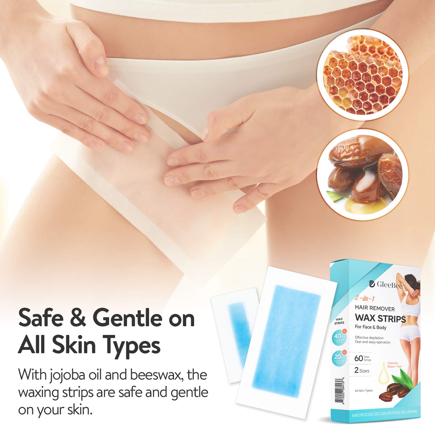 GleeBee facial removal strips target upper lip and cheeks.