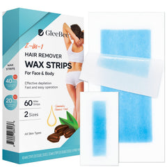 GleeBee wax strips 60-count pack with two sizes for versatile removal.