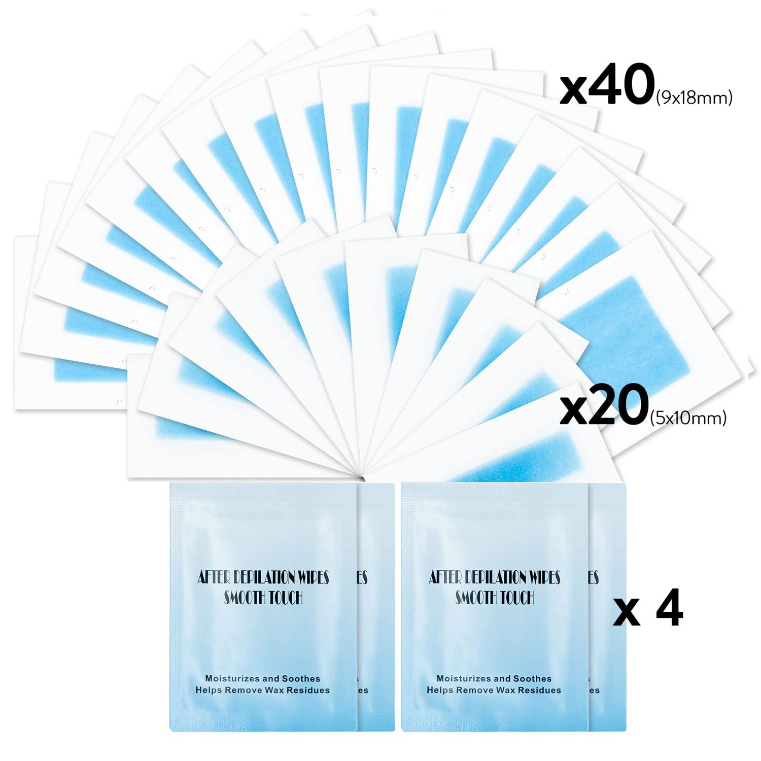 GleeBee wax strips show 9x18 size for larger coverage.