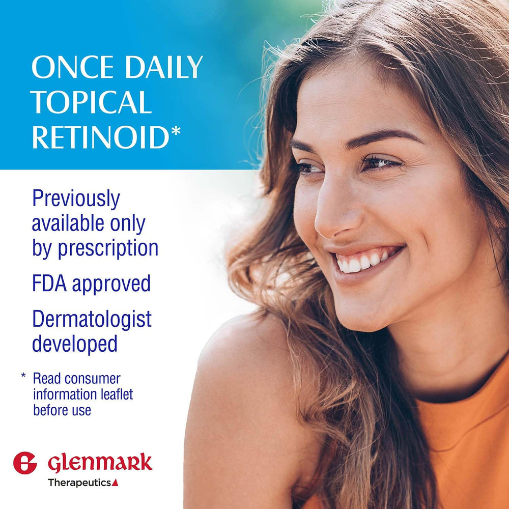 Glenmark Therapeutics Adapalene Gel 0.1% uso diario para piel propensa a imperfecciones, con resultados graduales.
