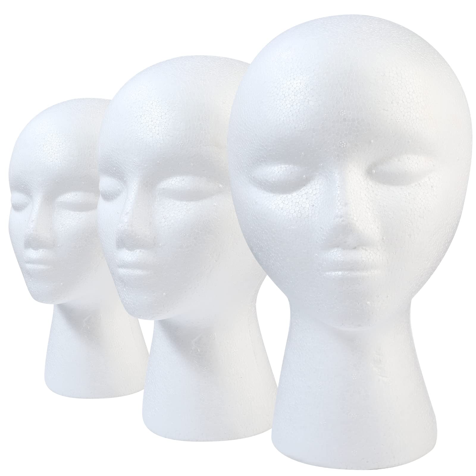GliSun three-pack foam wig heads for versatile wig display and storage.