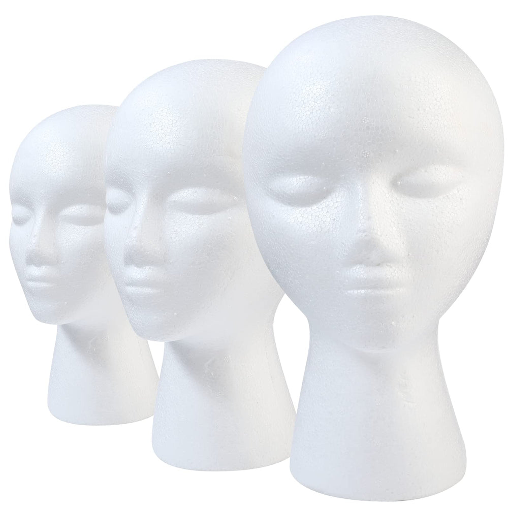 GliSun three-pack foam wig heads for versatile wig display and storage.
