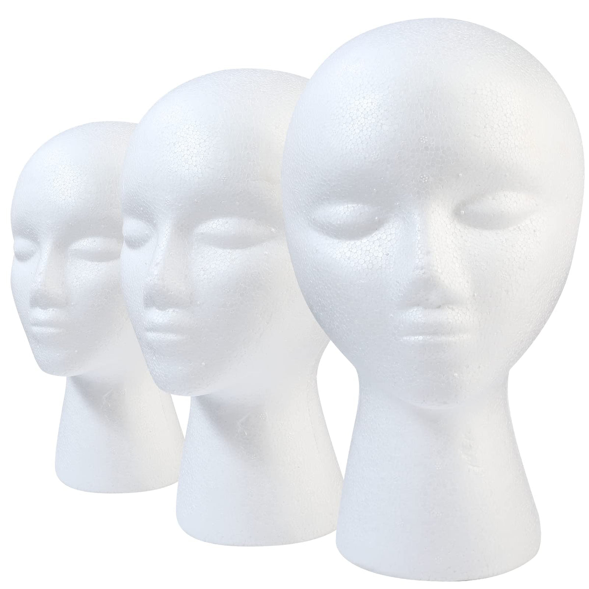 GliSun three-pack foam wig heads for versatile wig display and storage.