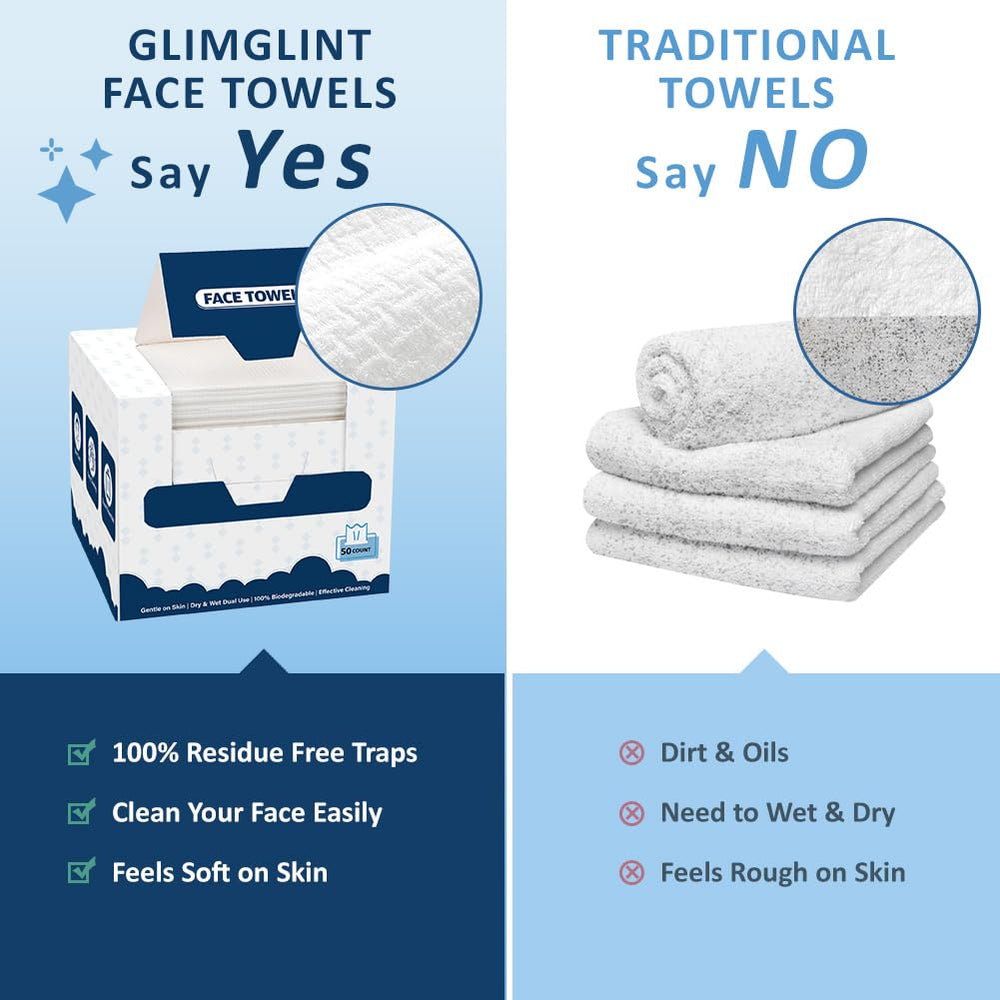 GLIMGLINT towels work wet or dry for makeup removal and quick drying.