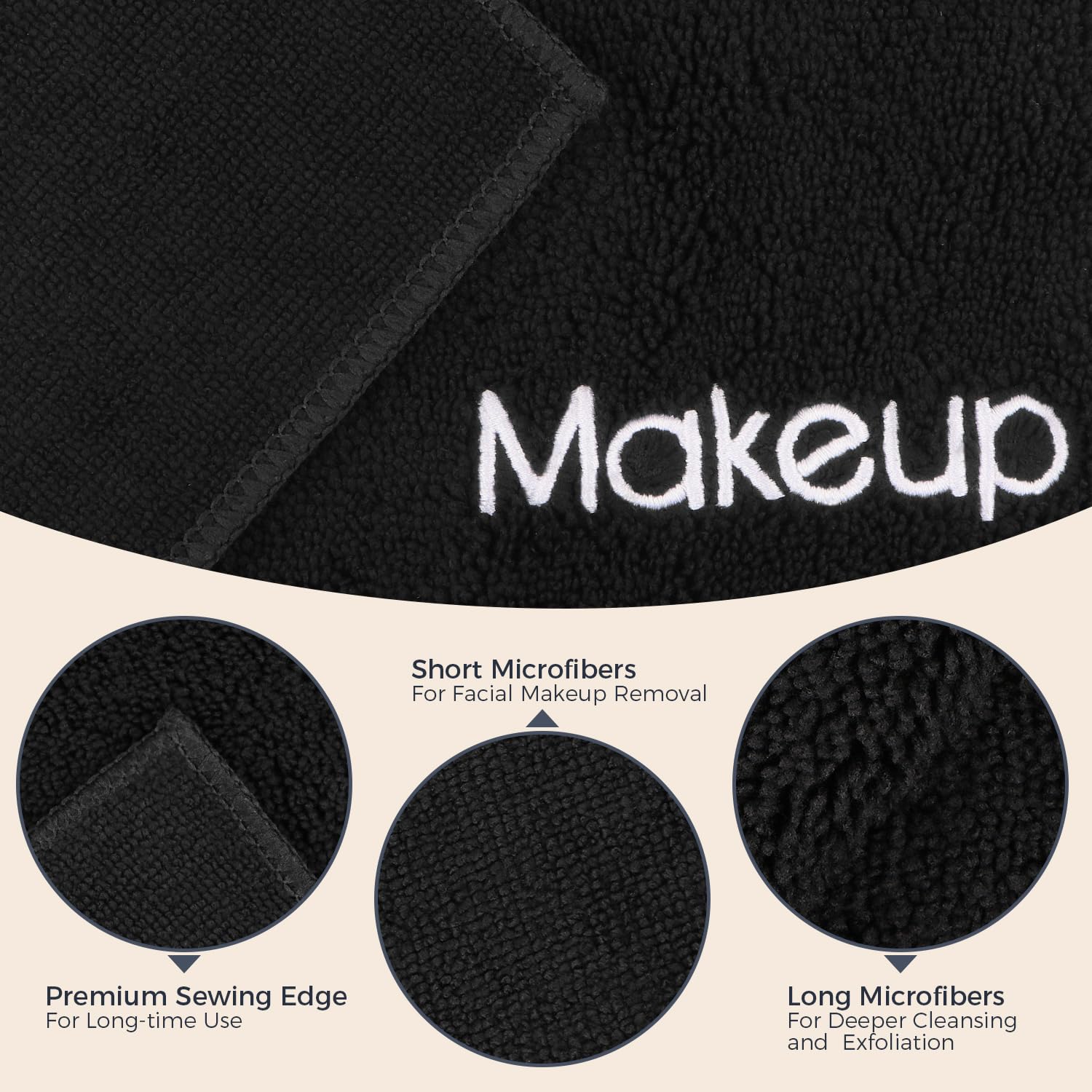 GLIMGLINT toallas microfibra negra para limpieza facial suave diario.