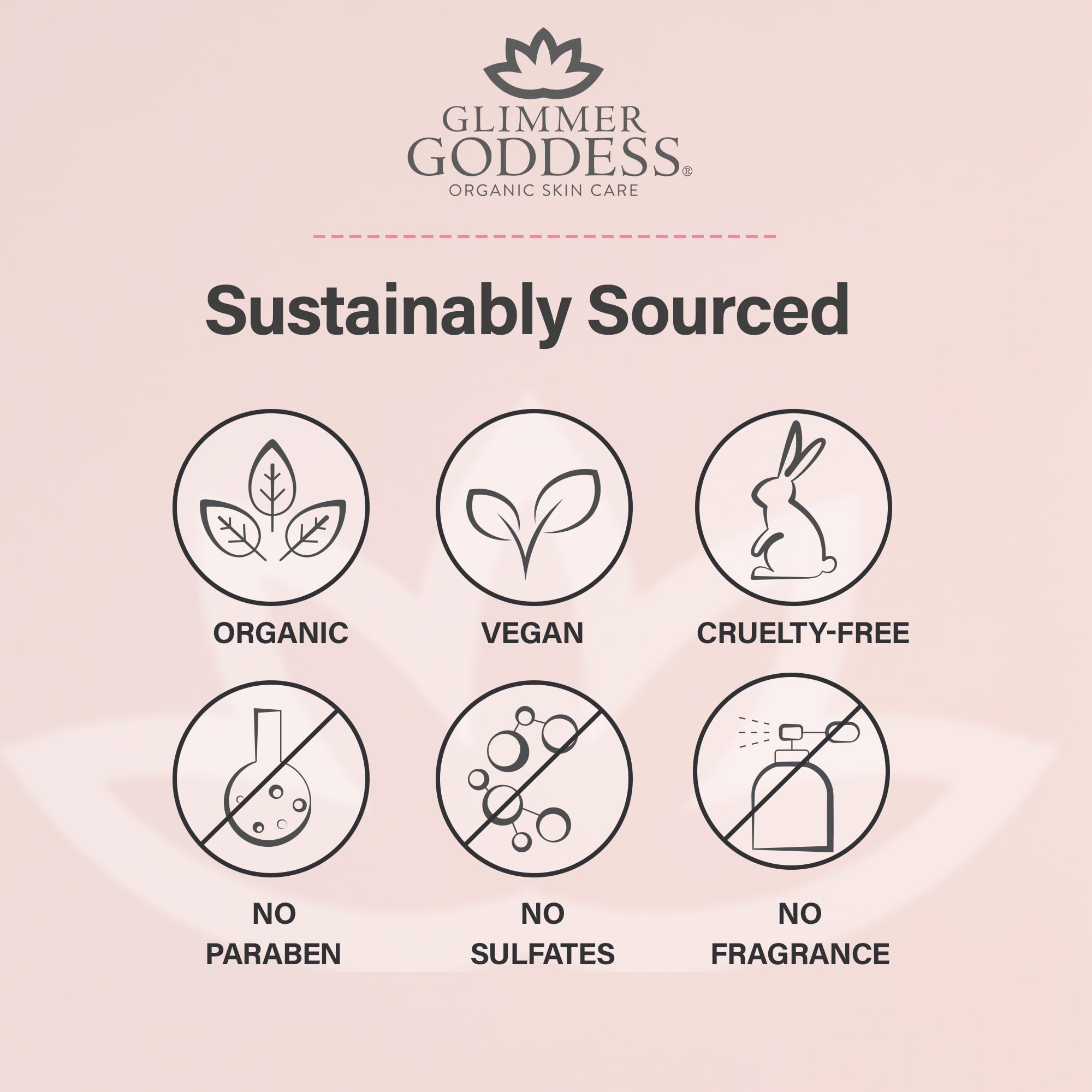 Glimmer Goddess organic ingredients bottle for natural skin nourishment.