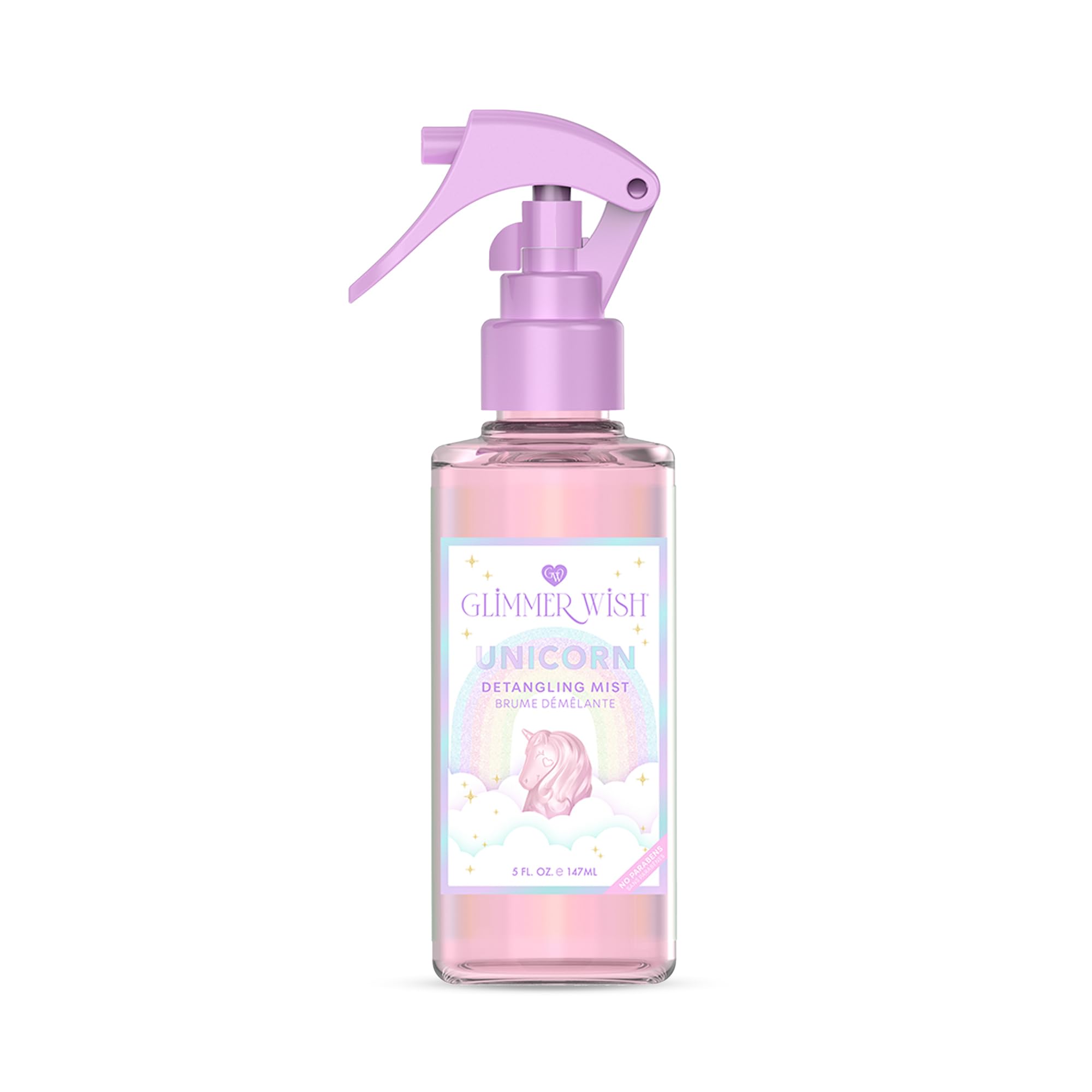Glimmer Wish: botella del desenredante unicornio para rizos suaves.