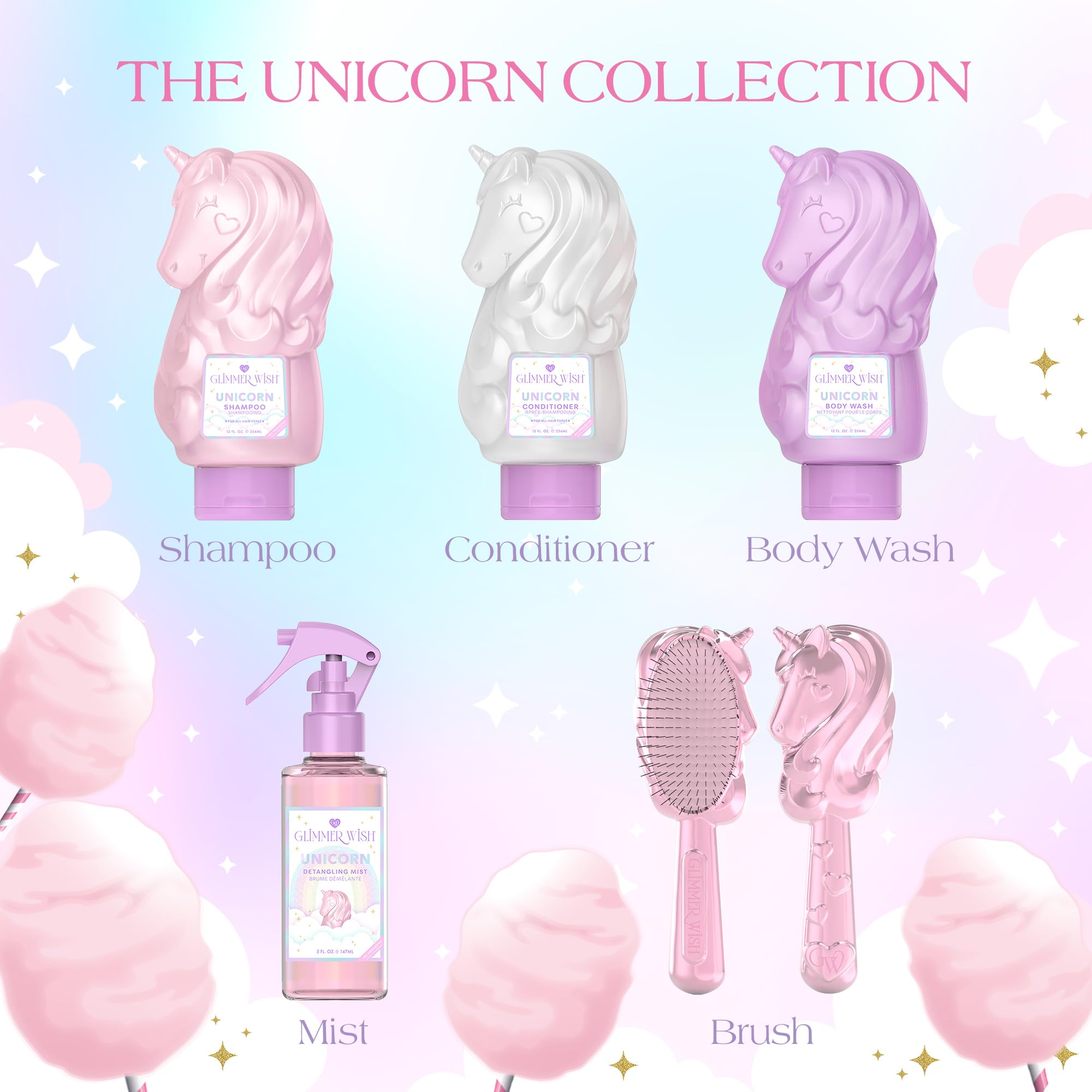 Glimmer Wish Unicornio Champú: envase reciclado y fácil de agarrar.