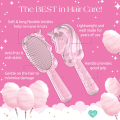Glimmer Wish unicorn detangler brush reduces frizz and static for smoother styles.