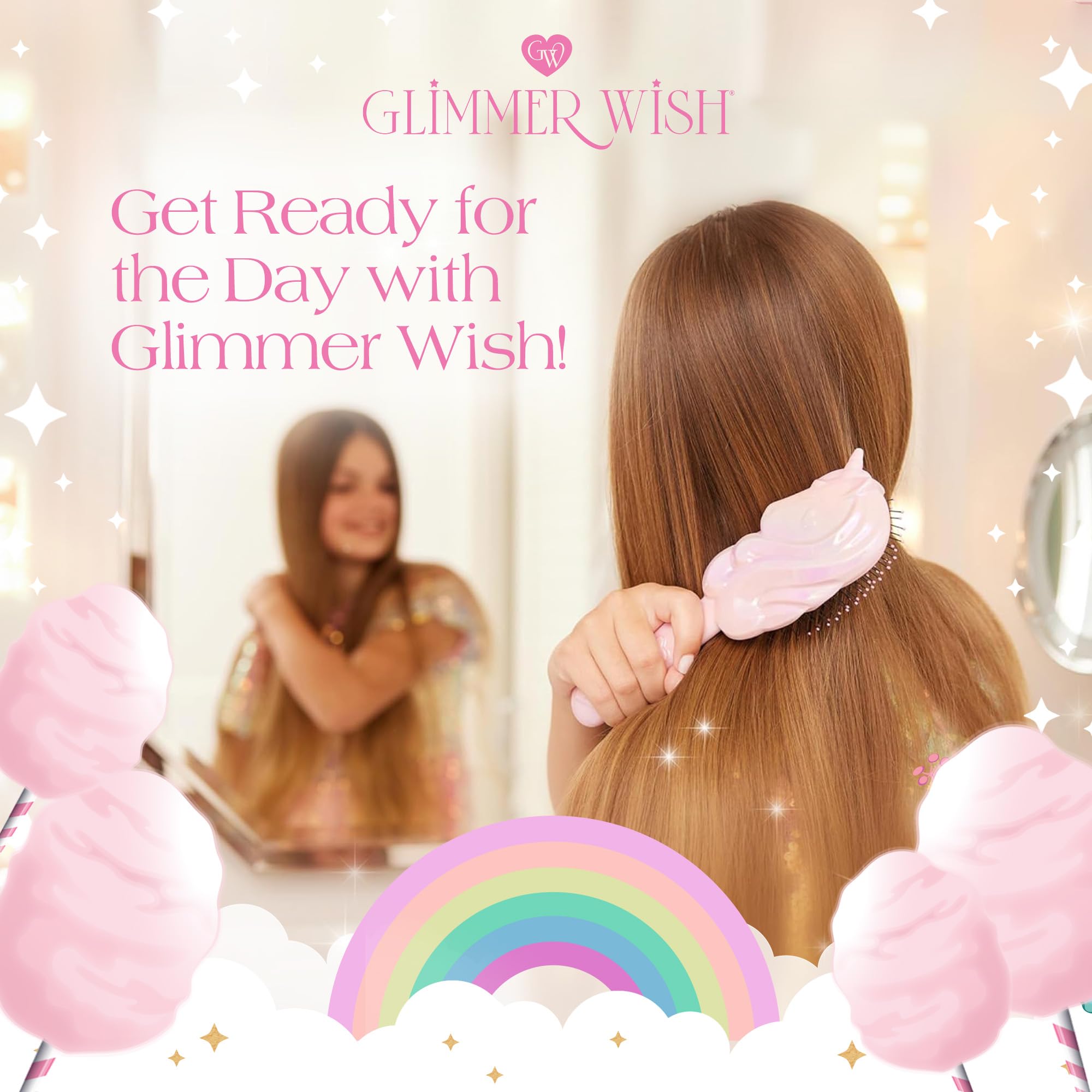 Glimmer Wish unicorn detangler brush supports easy daily hair care routines.
