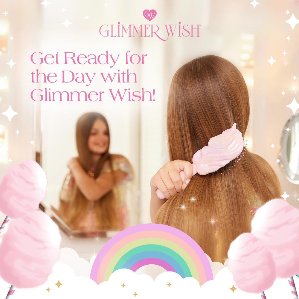 Glimmer Wish unicorn detangler brush supports easy daily hair care routines.
