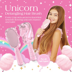 Glimmer Wish unicorn detangler brush soft bristles ease brushing for sensitive scalps.