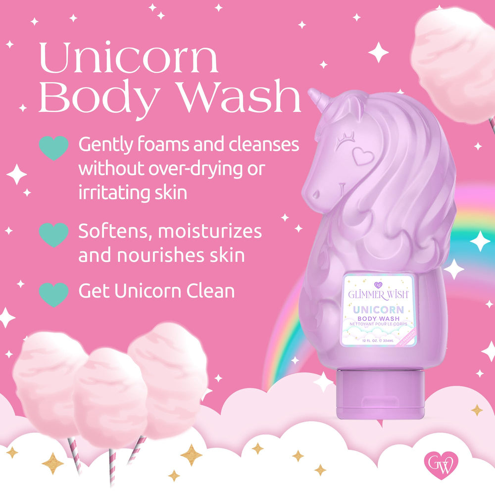 Glimmer Wish gel para niños con aroma a vainilla y algodón de azúcar.