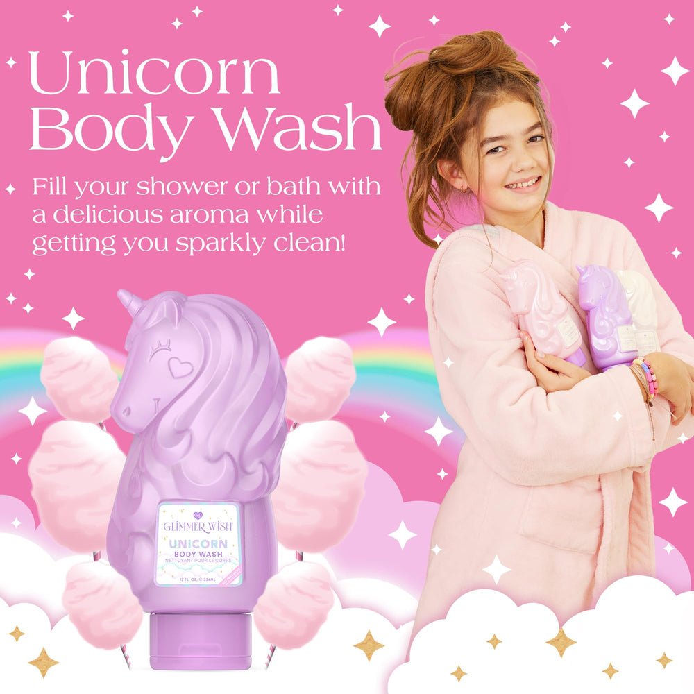 Glimmer Wish gel para niños con espuma suave para limpiar la piel.