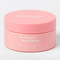 Glimmr 10-Minute Hair Mask bottle pour for quick hydration.
