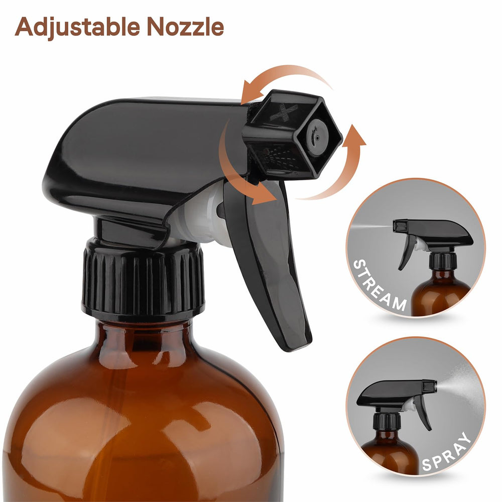 GLING amber glass spray bottle nozzle close-up showing adjustable mist.