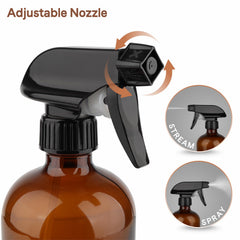 GLING amber glass spray bottle nozzle close-up showing adjustable mist.