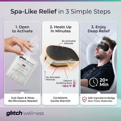 Glitch Self-Heating Eye Mask activates warmth without extra heat.