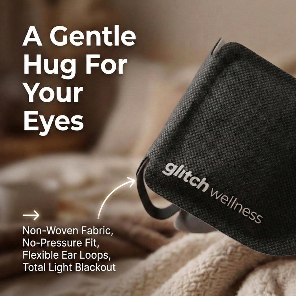 Glitch SteamTech Eye Mask with secure ear loops for a snug fit.