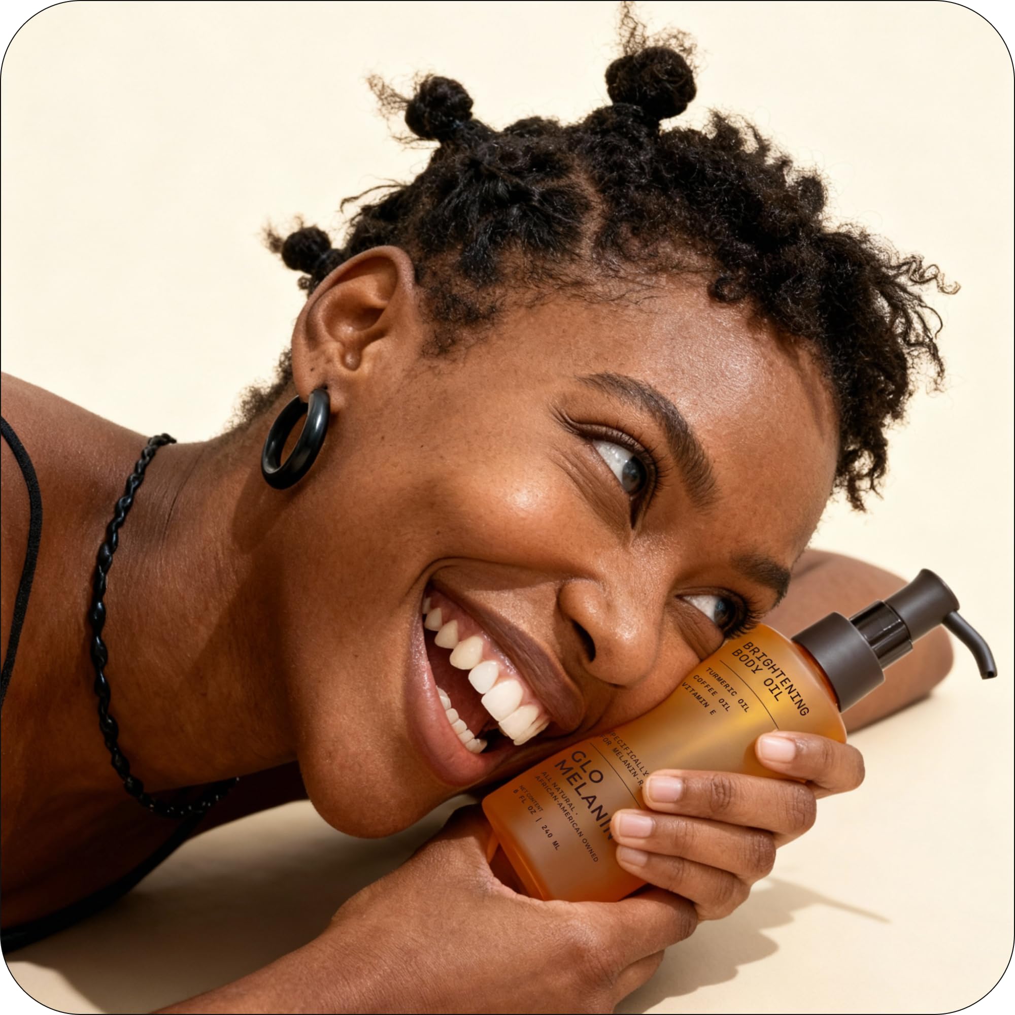 Glo Melanin Brightening Body Oil vegan formula supports gentle care for all skin types.