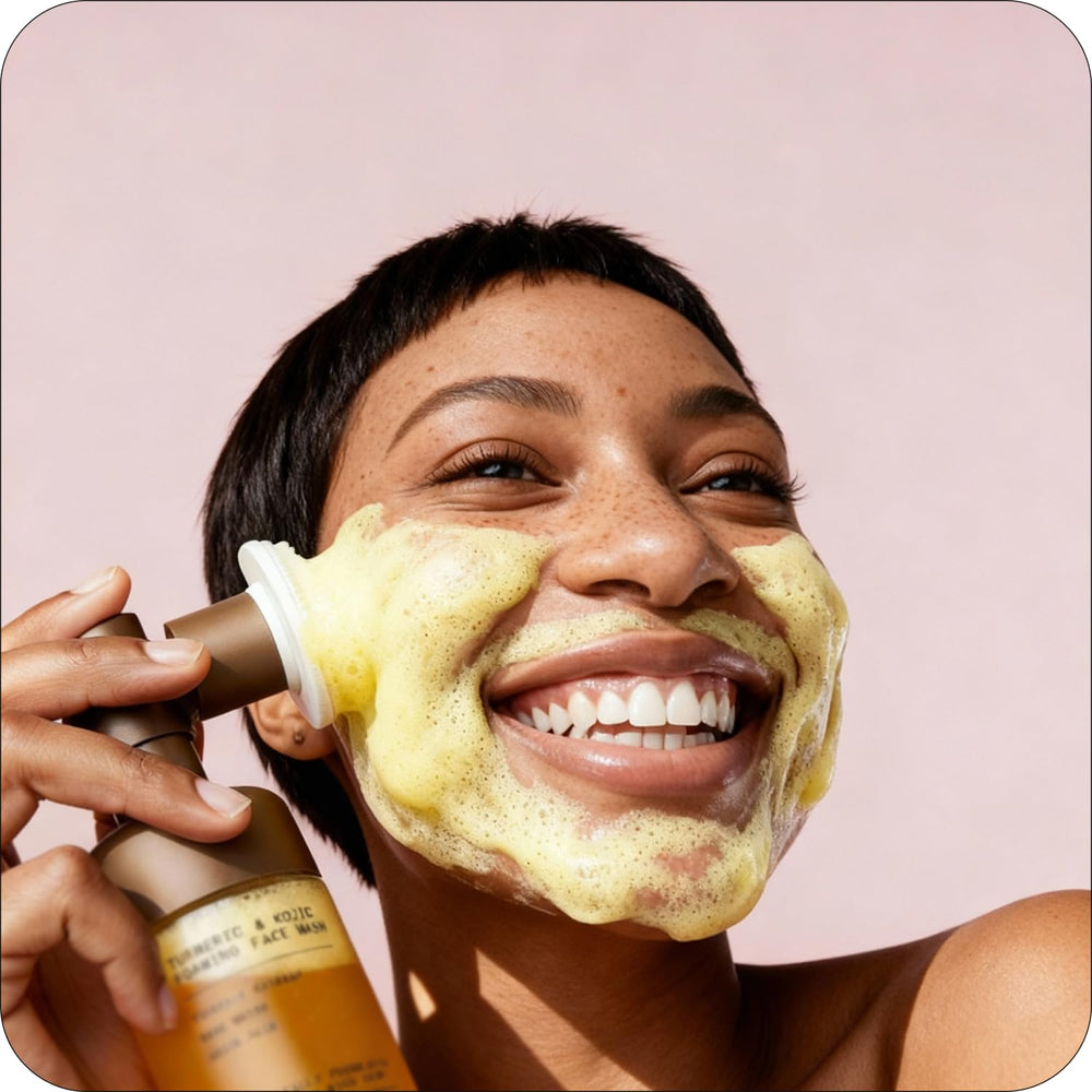 Glo Melanin scrubber detail highlights built-in tool for even absorption.