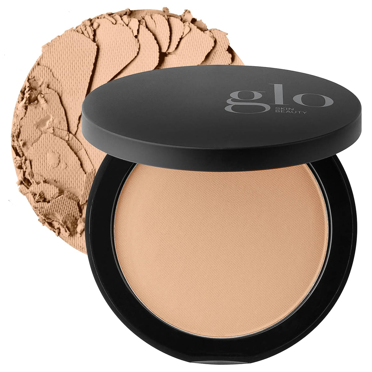 Glo Skin Beauty pressed base honey light compact showing natural, buildable coverage.