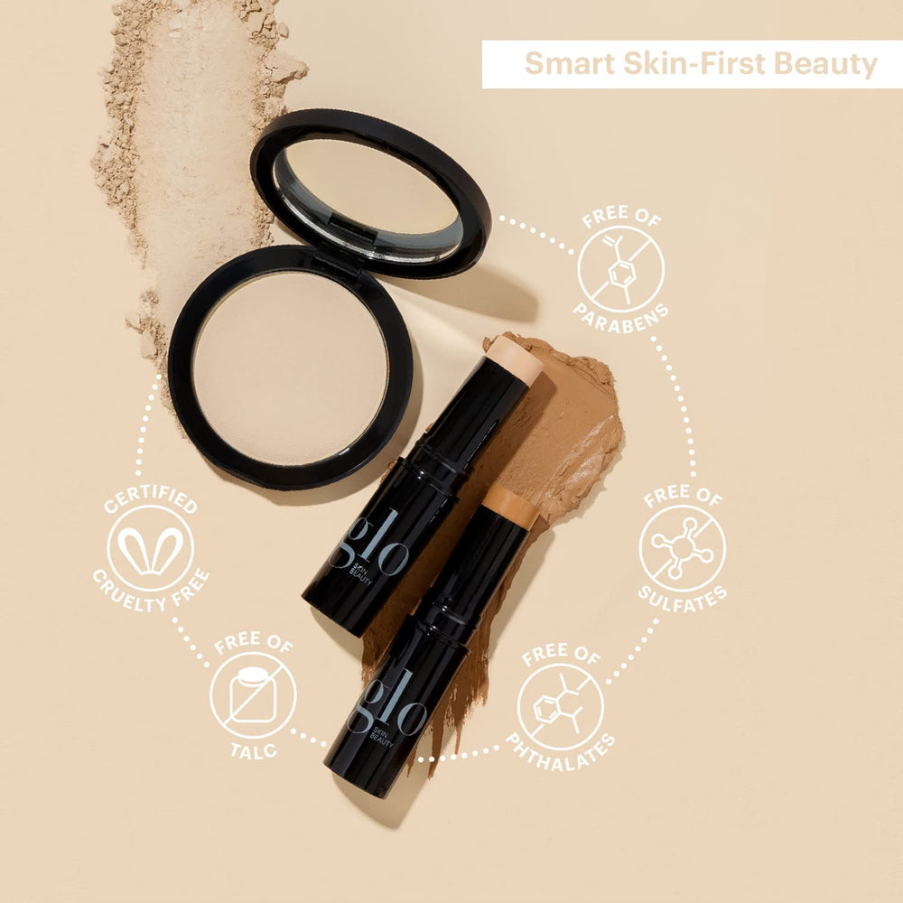 Glo Skin Beauty pressed base honey light vitamin C and E visual implies skin nourishment.