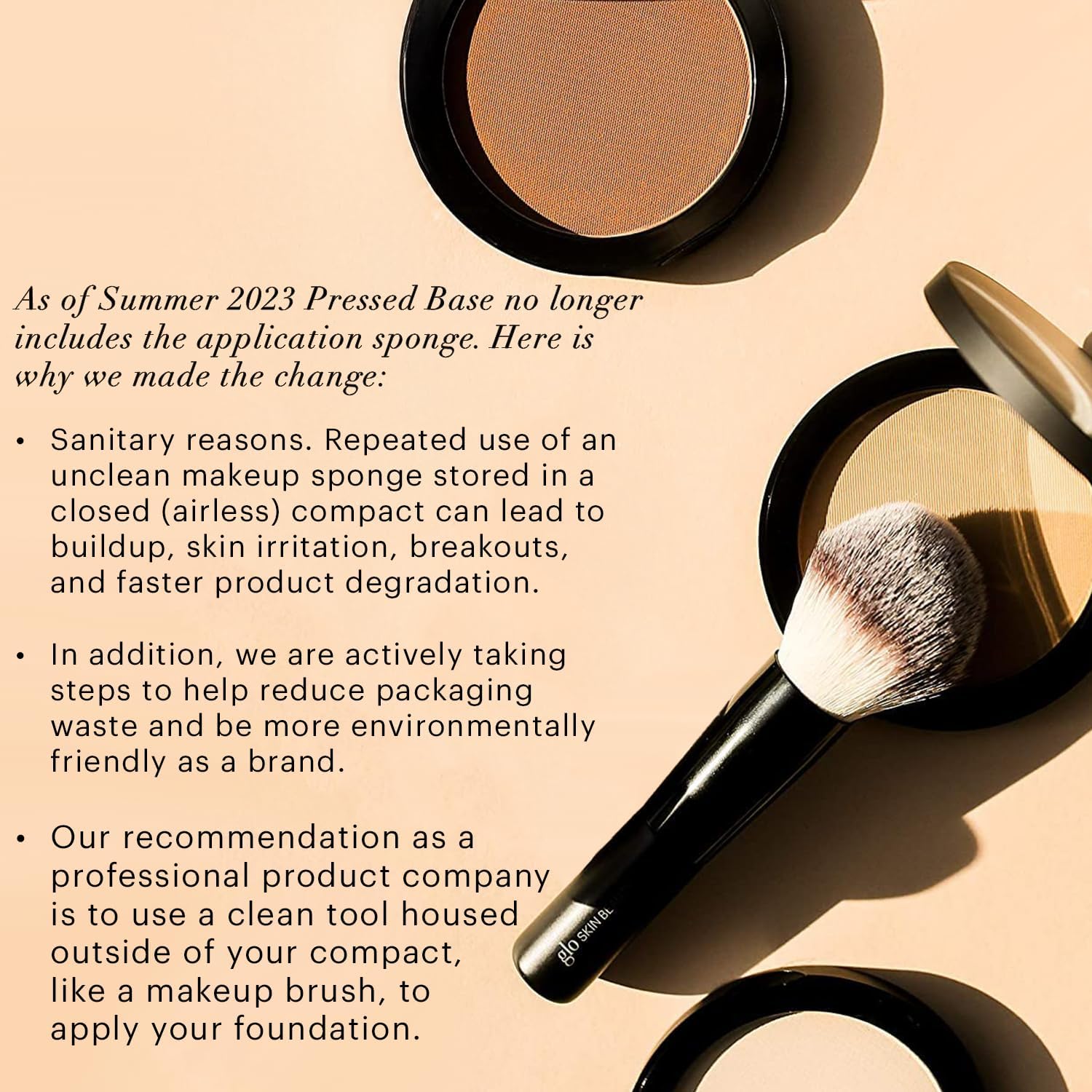 Open compact lid for portable on-the-go touch-ups.