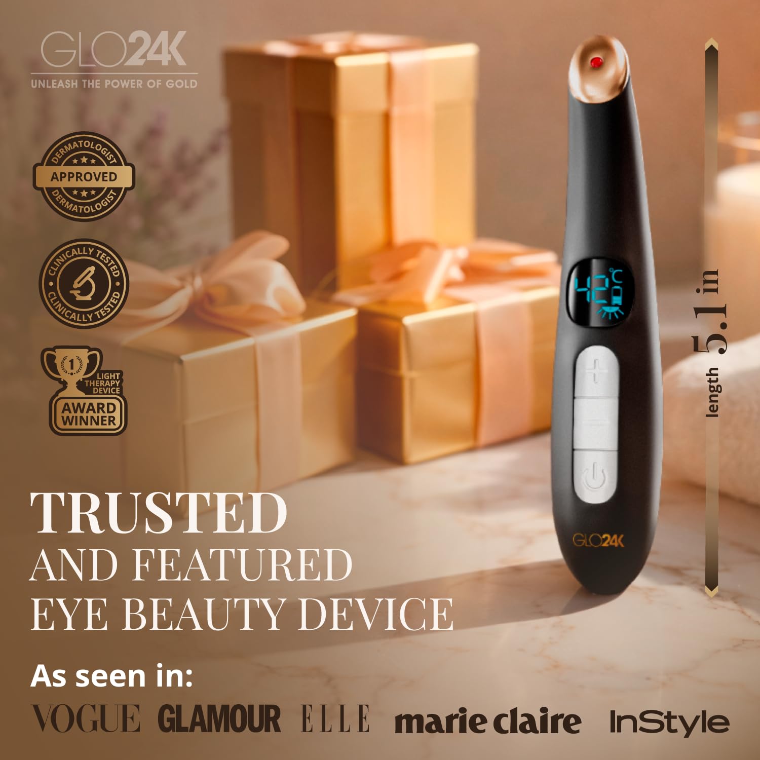 GLO24K compact ergonomic handle ensures comfortable daily use.