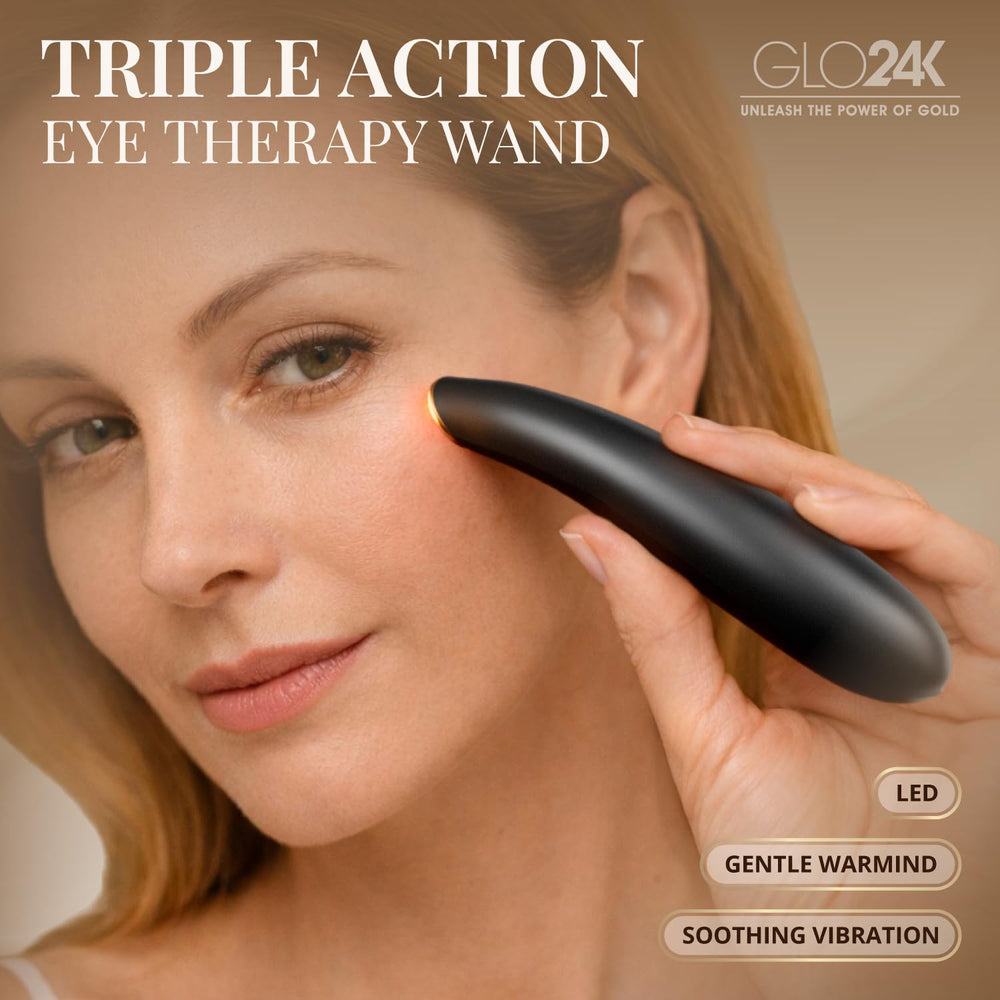 GLO24K eye massager with warmth and vibration for refreshed under-eye skin.