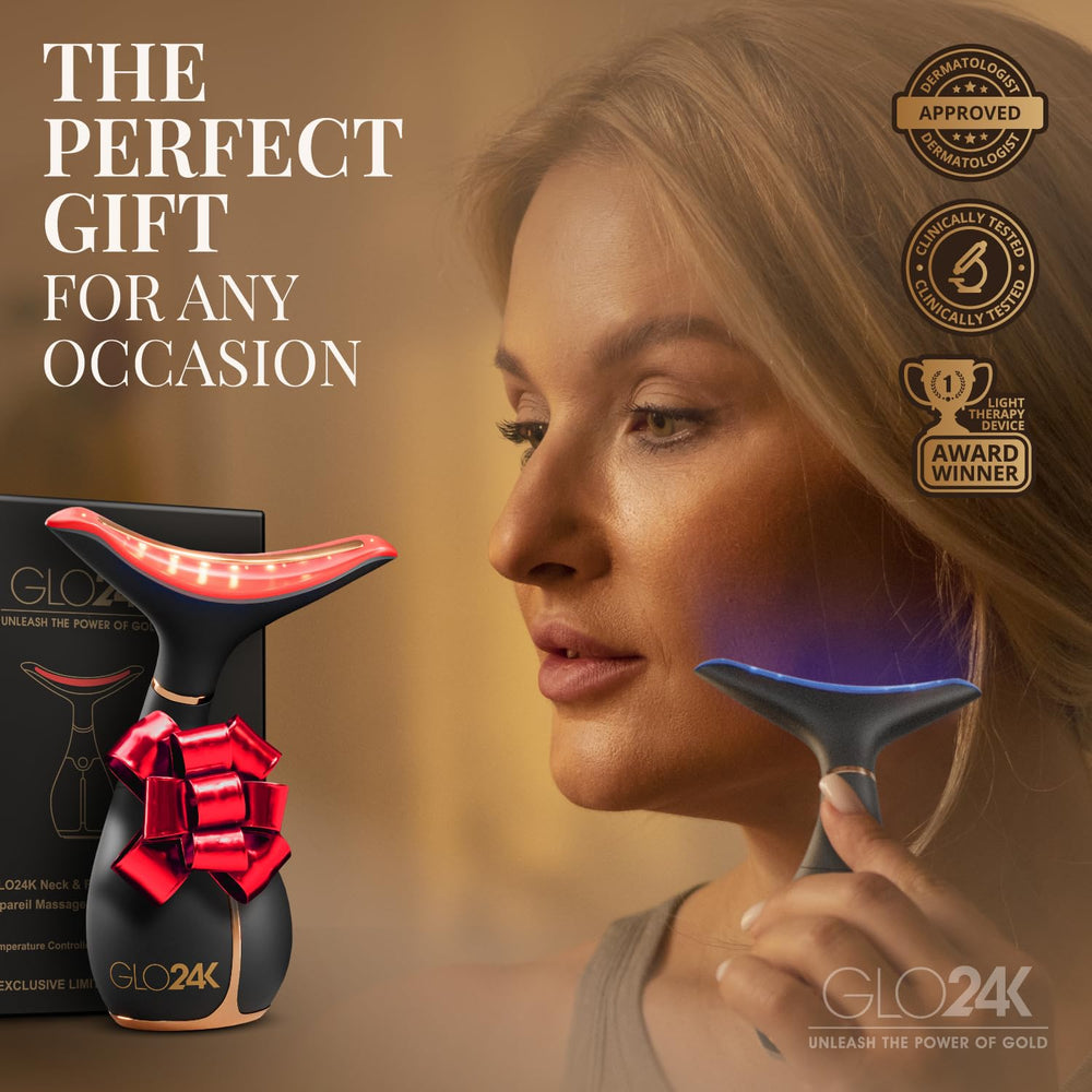 GLO24K neck and face targeting red light for simple daily self-care.