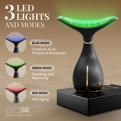 GLO24K triple-mode red light massager with gentle vibration for enhanced absorption.