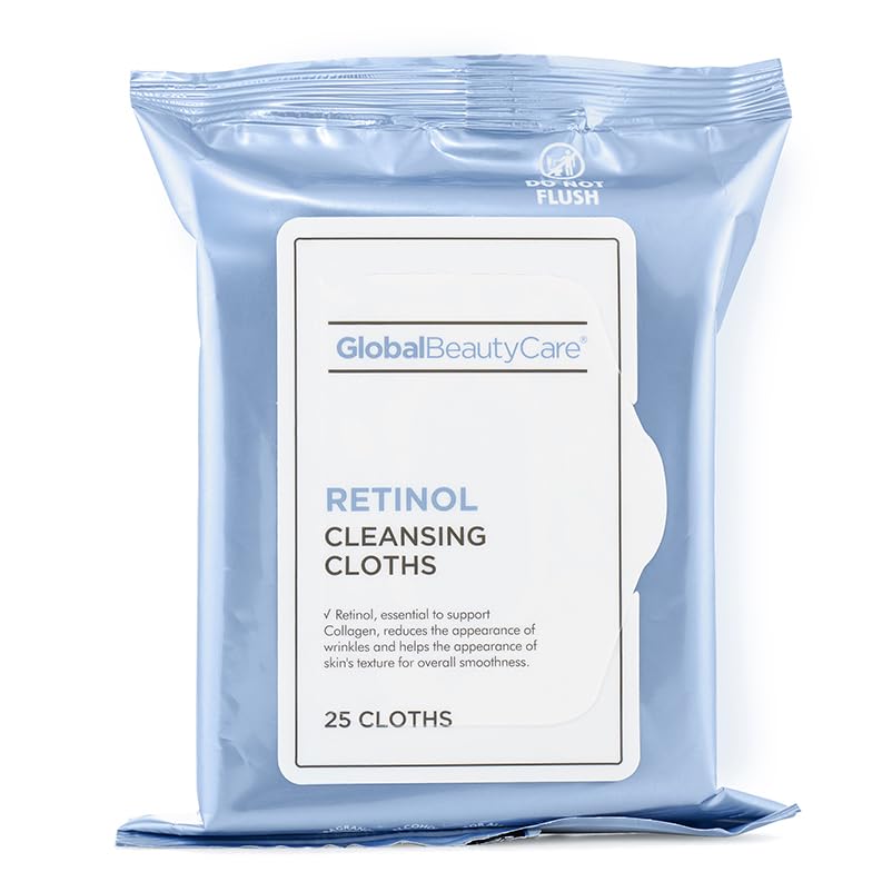 Global Beauty Care retinol cleansing wipes on face for clearer skin