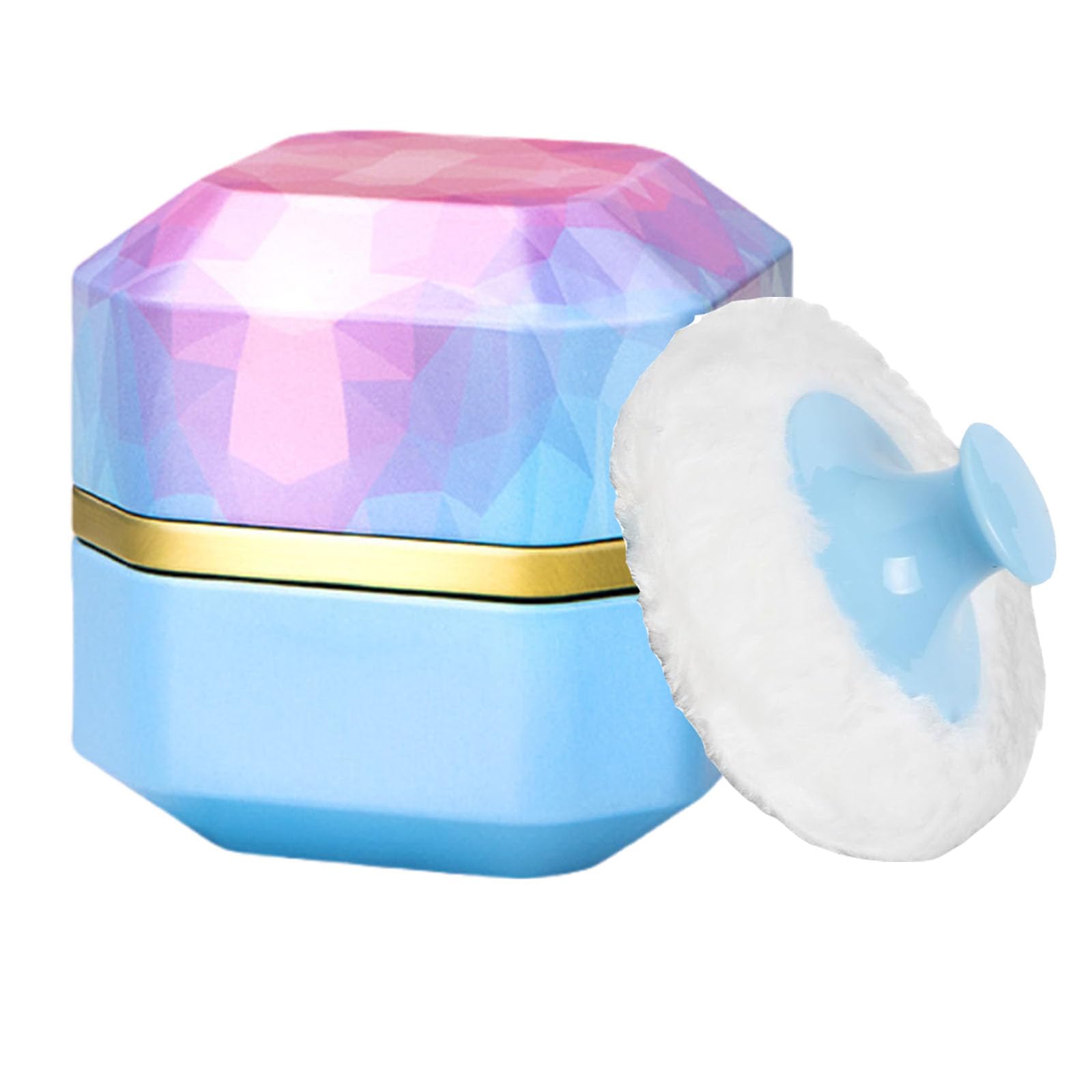 Glooyoderr blue powder puff container for on-the-go touch-ups