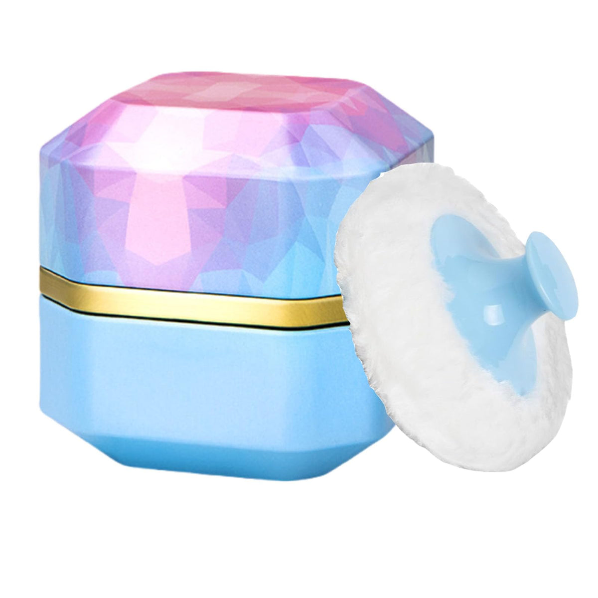 Glooyoderr blue powder puff container for on-the-go touch-ups