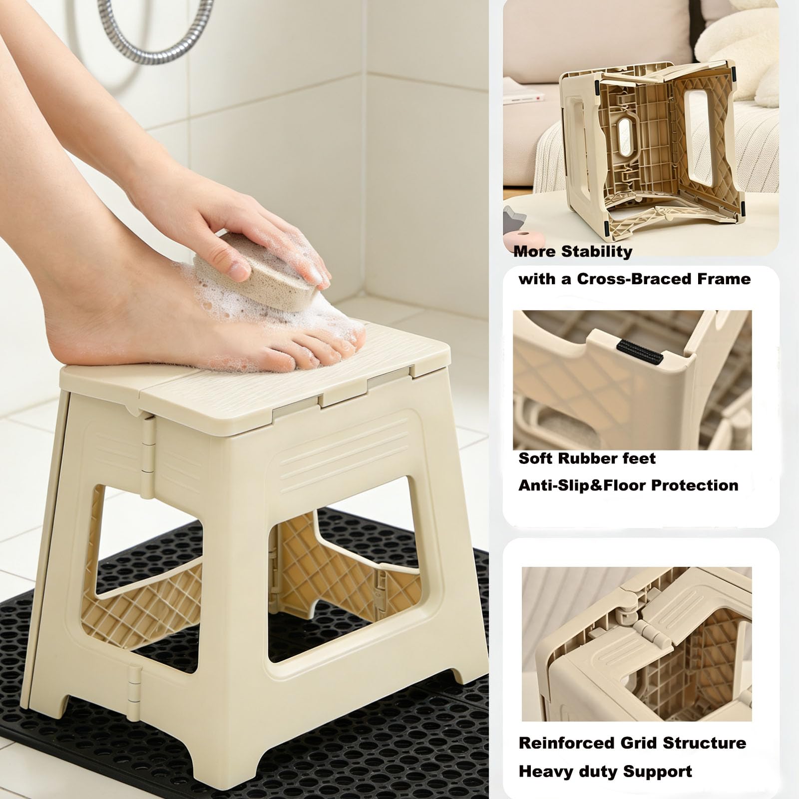 Glooyoderr portable shower stool fits into luggage for travel.