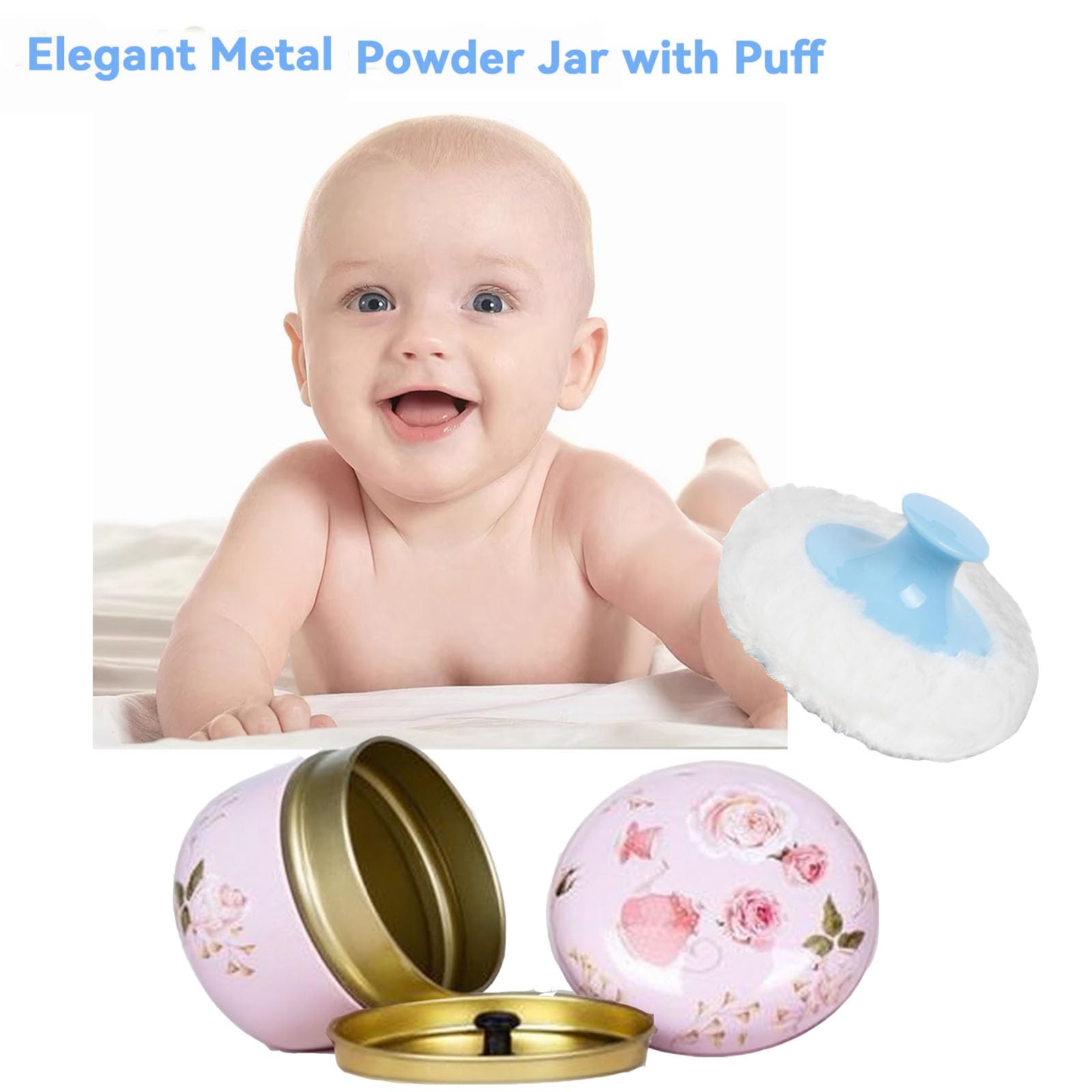 Glooyoderr soft powder puff with handle provides gentle, even application.