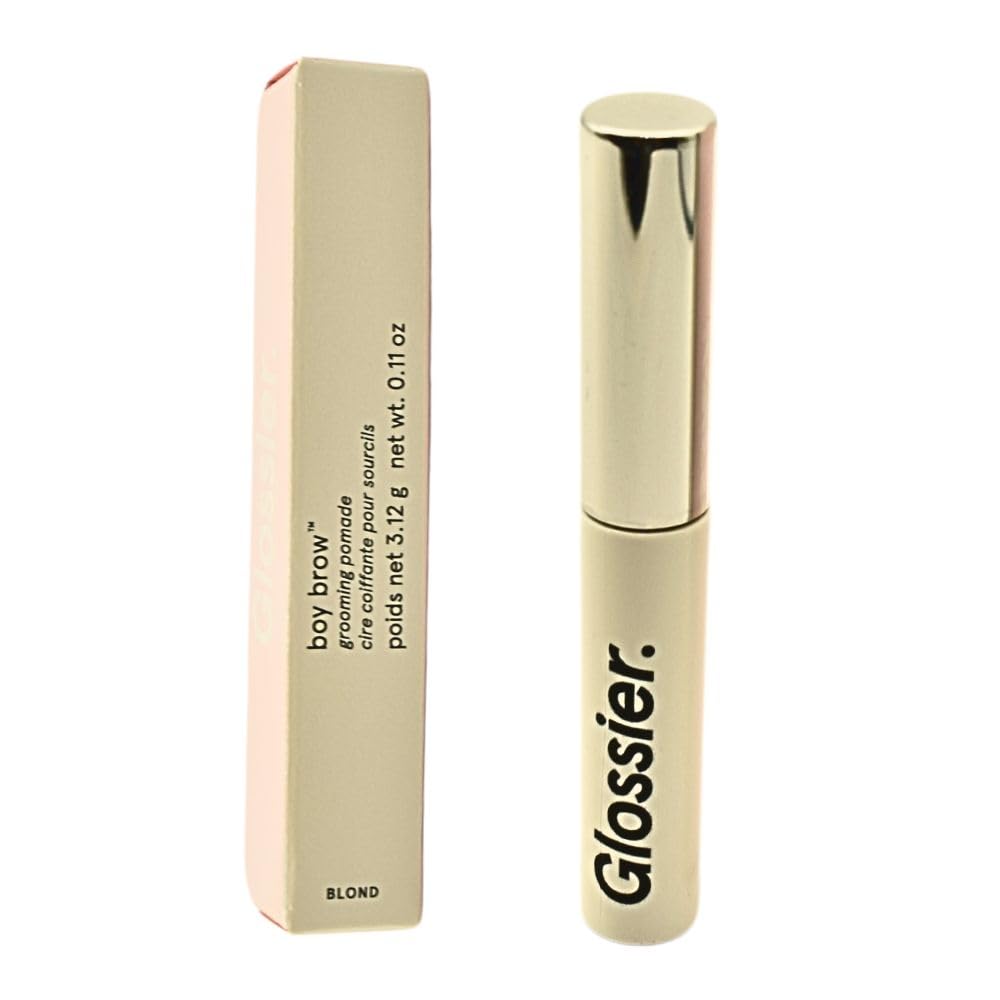 Glossier Boy Brow Blond gel-pomade in jar with brush for natural-looking hold.