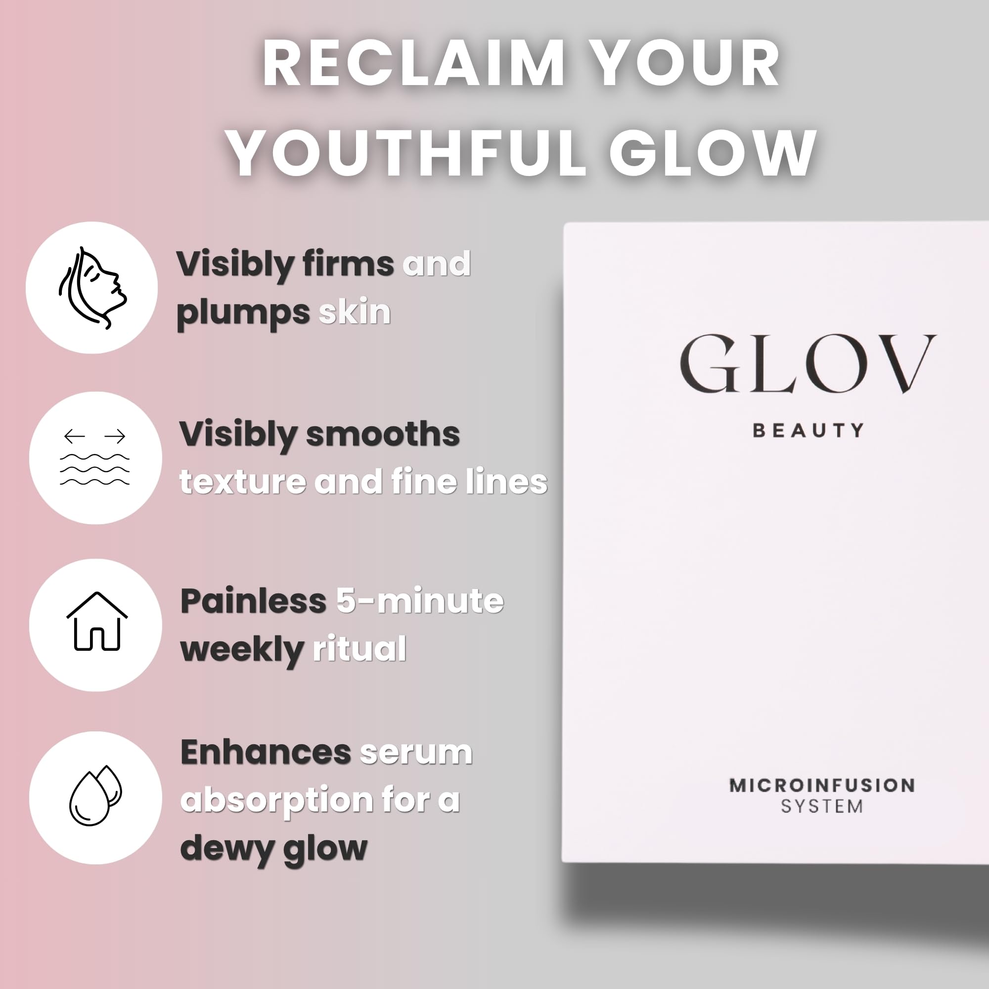 Glov Beauty hyaluronic acid serum bottle highlighting deep hydration benefits.